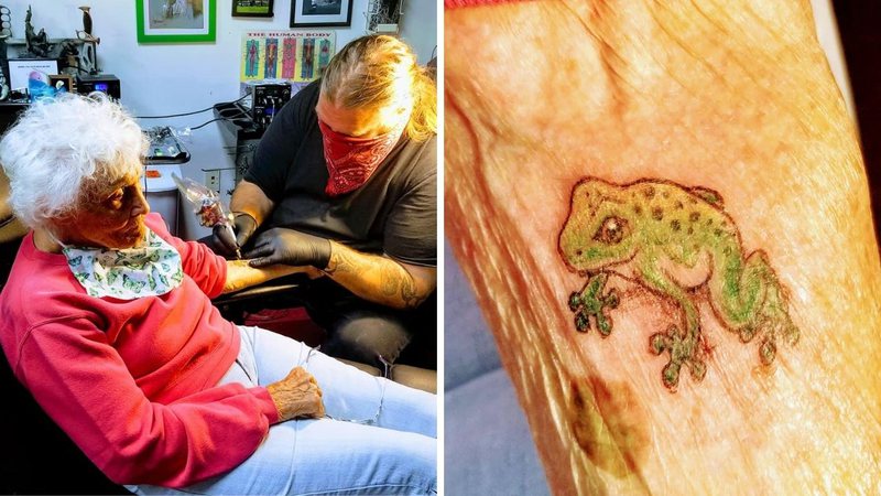 Senhorinha de 103 anos faz primeira tatuagem para completar ‘Lista de Desejos’